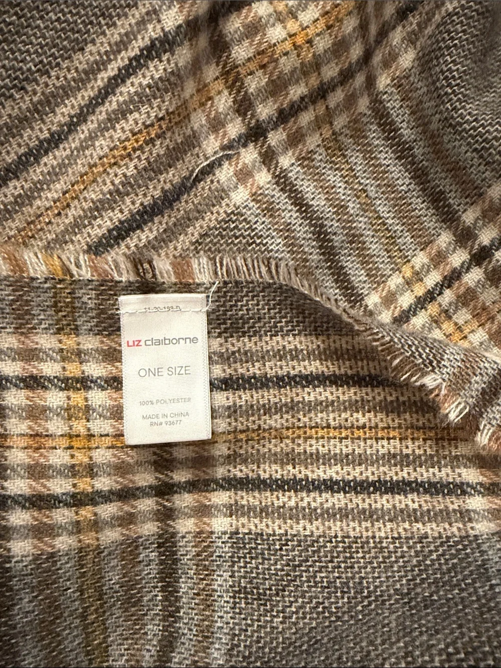 Liz Claiborne Gray & Cream Plaid Fringe Shawl Cape